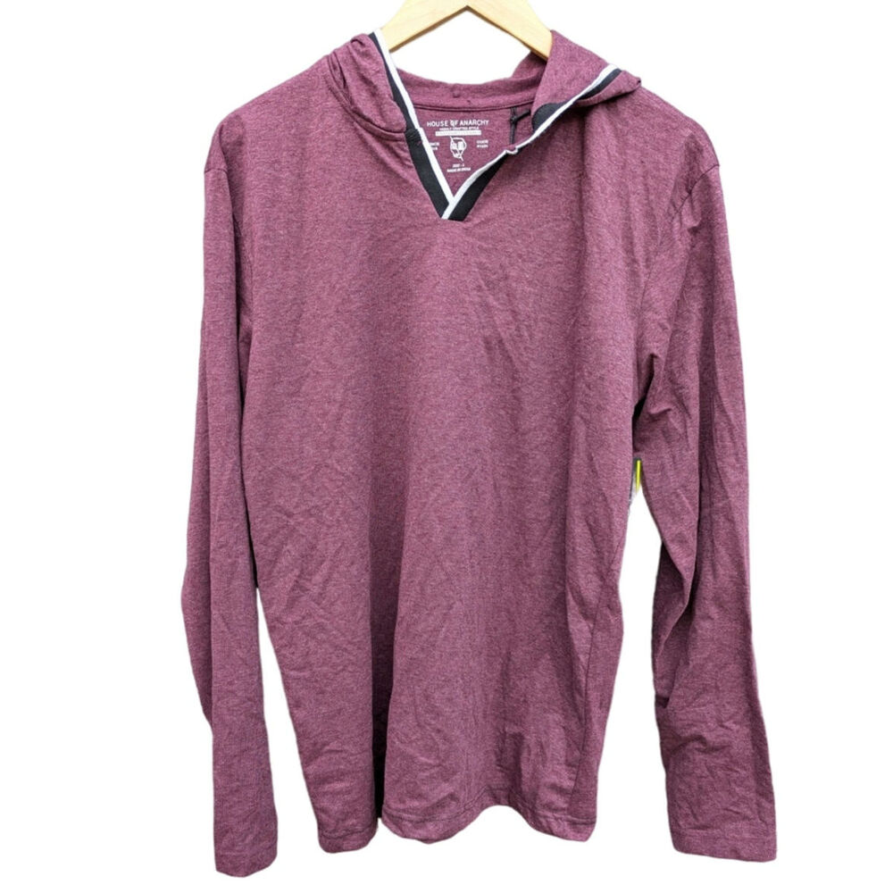 NWT Men Shacket Size L House of Anarchy Maroon Pull Over Hoodie Long Sleeve